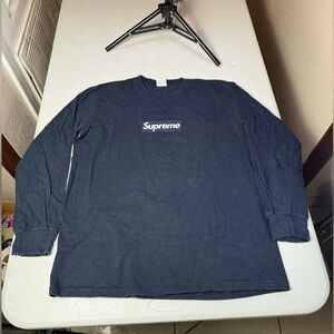 Supreme Box Logo Sz M Long Sleeve Tee Navy FW20